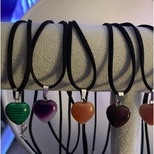 18” black chord necklaces with a variety of crystal hearts